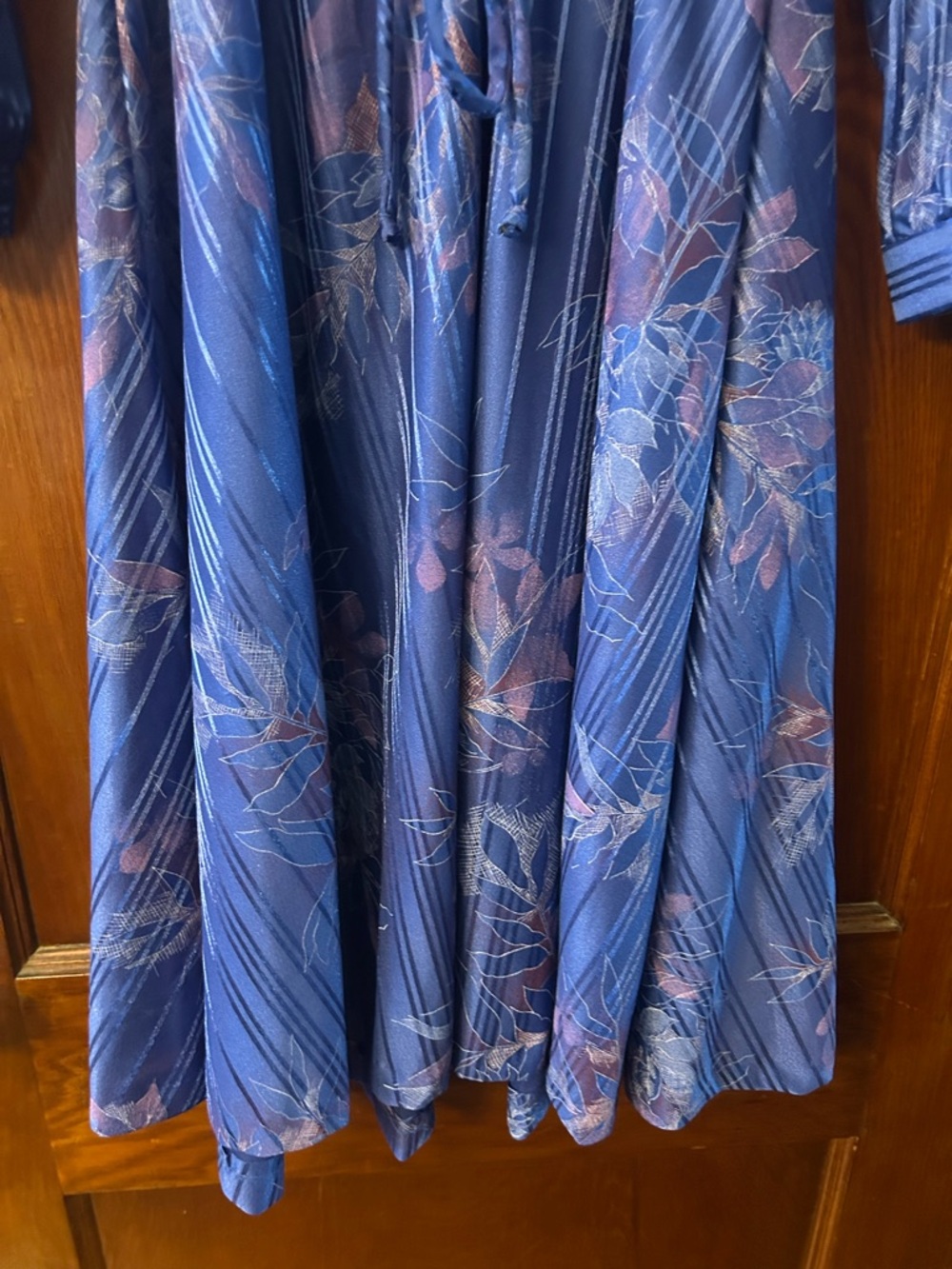 Vintage 80's Montgomery Ward Blue Floral Long Sleeve Midi Dress Size 14 - Picture 4 of 8